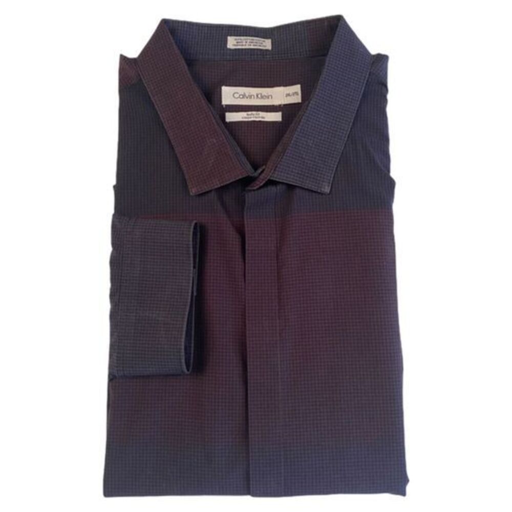 Calvin Klein Navy and Maroon Body Fit Button Down